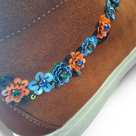 Coach Suede High Top Sneakers with Sequin Floral Embellishment - Picture 14 of 15
